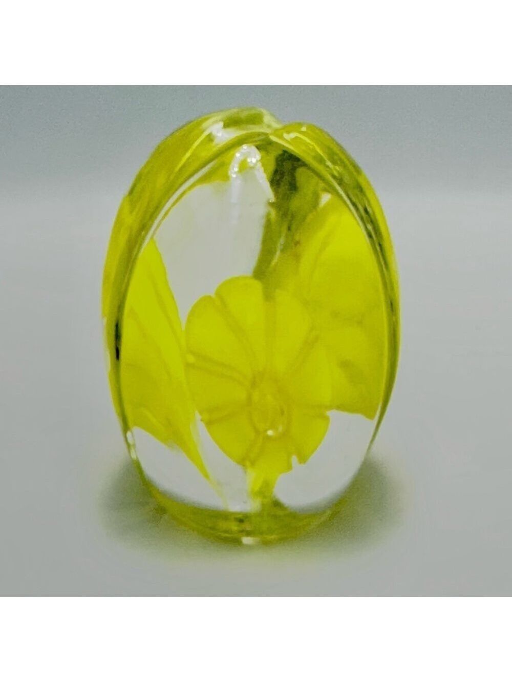 Vintage Hand Blown Glass Yellow Flower Paperweight